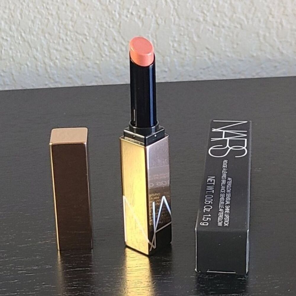 NARS Afterglow Sensual Shine Lipstick Orgasm 777 Sheer Peachy Pink Gold Shimmer